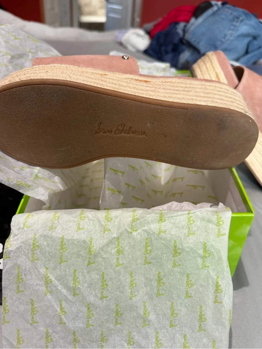 Sam Edelman Pink Suede Platform Espadrille Slide Sandals